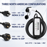 Conector de Carga para Vehículos Eléctricos de 0.92/3.84/7.6kW 120/240V CA, Tipo J1772, Contactos Plateados, LED de Seguridad, Cable TPE de 5m, Compatible con OEM/ODM
