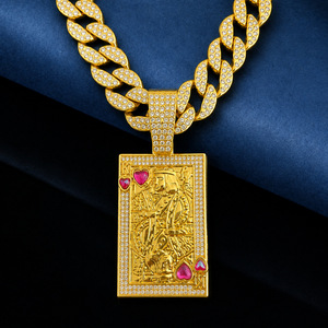 Collana con Ciondolo a Forma <span class=keywords><strong>di</strong></span> Asso <span class=keywords><strong>di</strong></span> Cuori in Lega e Strass, Catena Cubana, Gioielli Hip Hop Iced Out, Pronta Consegna, Vendita all'Ingrosso - Product Image 1