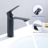Robinet Mitigeur de Lavabo Noir Mat à Poser, Monocommande avec Cartouche Céramique et Aérateur Nid d'Abeille, Eau Froide et Chaude
