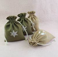 Sac à cordon en coton et lin à motif flocon de neige personnalisé, pochette cadeau réutilisable pour Noël, pour le rangement de souvenirs de vacances