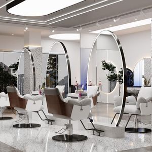 <b>Net</b> Red Mirror Barber Shop Mirror Table Floor Double-sided Ironing Mirror Hair Salon Haircut With LED <b>Light</b> - Product Image 6