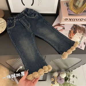 Girls Sweater Jeans Set Thick Knit Solid Color Camel Blue 3668 Autumn Winter Childrens Outfit - Product Image 4