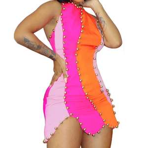 Zomerse trendy sexy kleurcontrast crop top met kralen casual jurken met kralenversiering dames 2-delige set - Product Image 1