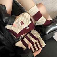 Chaussettes mi-mollet sans couture pour femme, motif rayé brodé Enkola Rouge, avec nœud, en polyester, design créatif, cadeaux de bienvenue