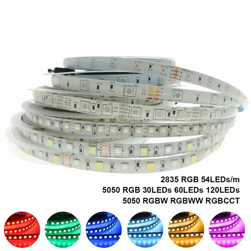 RGB LED Strip 2835 5050 DC 12V LED Lights 5M Tape Waterproof RGBW RGBWW RGB Flexible Ribbon 54LEDs/m 60LEDs/m 120LEDs/m 5m/lot