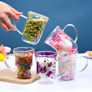 High Borosilicate <b>Double</b> <b>Wall</b> Glass Coffee Cups <b>Mug</b> with Dry Flower - Product Image 1
