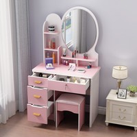 En gros, Coiffeuse simple blanche en mélamine avec miroir LED, petite, pour femme adulte, avec rangement pour salle de bain d'hôtel