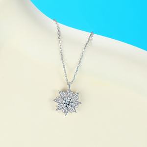 925 Sterling Silver Women's Trendy Sunflower Pendant Necklace Brilliant Cut Cubic Zircon Stone Rhodium Plated Link <b>Chain</b> Party - Product Image 2