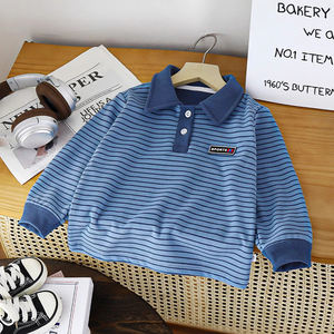 Nouveau style 2026 Automne Printemps – Polo rayé pour garçons, haut polyvalent à revers, coupe ample - Product Image 3