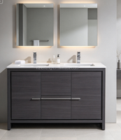 Meuble-lavabo autoportant en contreplaqué classique Hangzhou Dicheng avec vasque en céramique LED, construction en MDF étanche pour hôtel