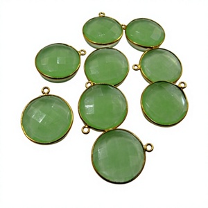 Conectores de Bisel Facetados con Forma de Moneda Redonda de Calcedonia Verde - Product Image 1