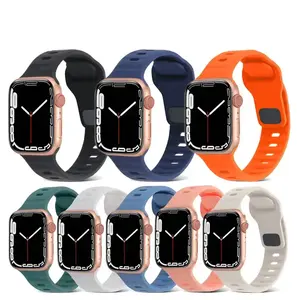 Pulseira de reposição para Apple Watch 4 5 6 7 8 pulseira de silicone esportiva com fecho rápido preto