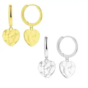 925 Sterling Silver 18K Gold Plated Heart Dangle Earring For Women Thrash Design Delicate Hoop Jewelry