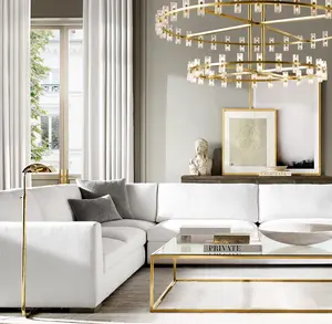 Sunwe American Villa Modern Luxury Lighting Luxury Polished Nickel Brass 60 Inch Arcachon LED Round Two-Tier Chandelier