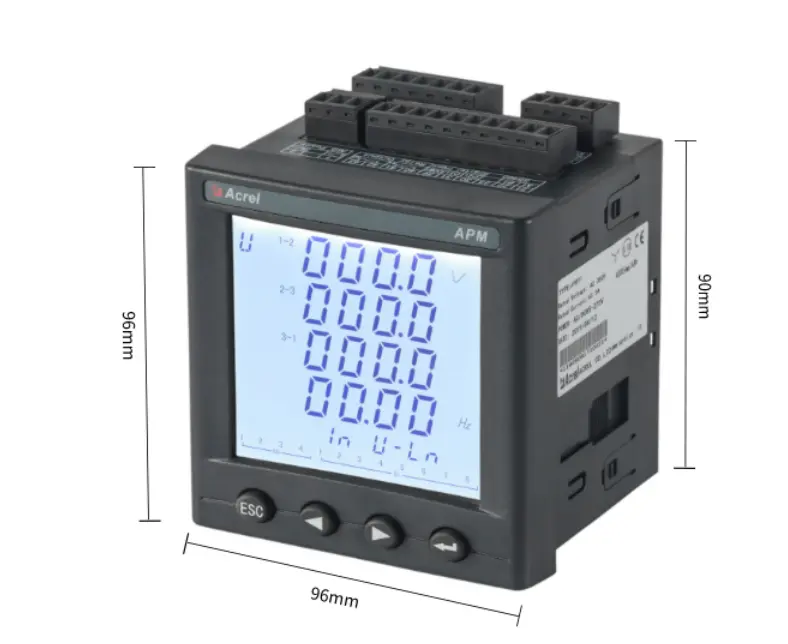 مقياس طاقة ذكي 3 مراحل بشاشة عرض LCD من Acrel مع دقة 0.2 ثانية طراز APM830 مقياس طاقة عالي الجهد متعدد الوظائف مع 2DI 2DO