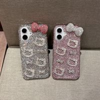 3D Bow KT cat pour Apple 15 14 13 Pro Max Shell Crystal étui de téléphone portable en gros IPhones 16 Plus Téléphone Full Diamond Cover