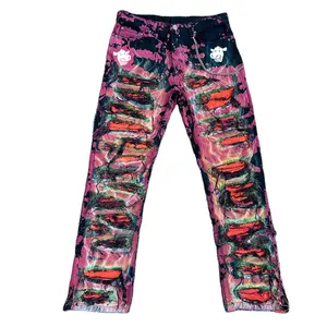 DiZNEW Custom High Streetstyle Slim Fit Jeans With Splatter Ripped Distressed Denim Cargo Jeans Destroy Washed Jeans