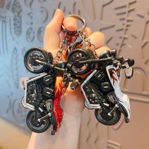 Cartoon Mini Motorcycle Car Keychain Metal Pull-Back Student Bag Pendant Personalized Fashion Keychain