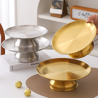 Groothandel Home Decor Roestvrij Staal Zilver Goud Ronde Snack Dessert Hoge Voet Voetstuk Fruit Serveerschaal