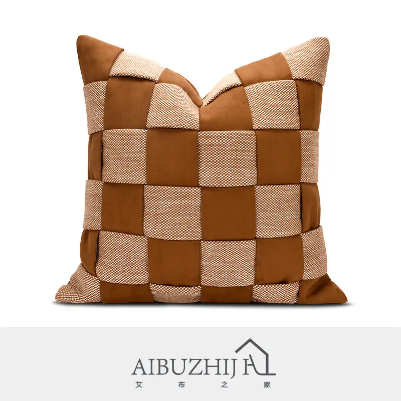 AIBUZHIJIA-funda de almohada tejida de lujo para sala de estar, cubierta de cojín moderna a cuadros, color naranja, otoño