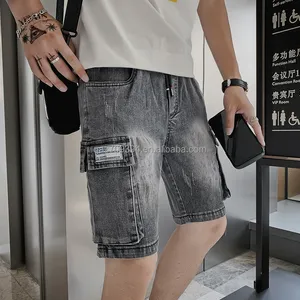 Wholesale Light Blue Shorts Men's Perforated Denim Shorts