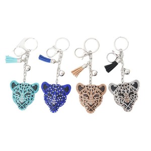 Phim hoạt hình báo đầu pha lê Keychain động vật Rhinestone xe mặt dây chuyền thời trang tua Túi Mặt dây chuyền Quà Tặng bán buôn - Product Image 6