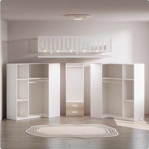 Ensemble de chambre à coucher moderne en bois de chêne double pour enfants et adultes, <span class=keywords><strong>lit</strong></span> mezzanine avec armoires, panneau de rangement en bois, style design - Product Image 5