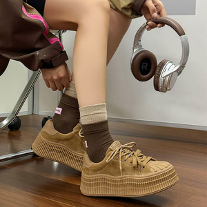 Zapatillas de Plataforma con Suela Gruesa de Cuero Genuino y Gamuza, Suela de Goma, para Mujer, Primavera-Otoño 2025, Populares y Modernas - Product Image 1