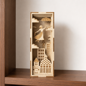 Sujetalibros de Madera en Capas con Diseño de Escena de <span class=keywords><strong>Cuento</strong></span> de Hadas Cortado con Láser para Decoración de Estanterías y Soporte de Libros en el Hogar/Estudio - Product Image 4