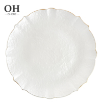 Assiette de présentation en verre transparent de luxe en forme de fleur, 13 pouces, écologique, minimaliste, avec bord doré, bord noir, bord gris, pour location de mariage
