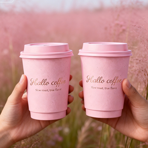 CM 8oz 12oz 16oz Pink Paper Coffee <b>Cup</b> Custom Logo Bronzing Thickened Insulated Double Wall Insulated <b>Disposable</b> Hot Drink <b>Cups</b> - Product Image 1