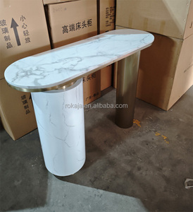 <span class=keywords><strong>Mesa</strong></span> de entrada de pies dorados cilíndricos de <span class=keywords><strong>alta</strong></span> calidad, <span class=keywords><strong>mesa</strong></span> decorativa de piedra sinterizada de lujo, <span class=keywords><strong>mesa</strong></span> de consola de acero inoxidable para Hotel - Product Image 2