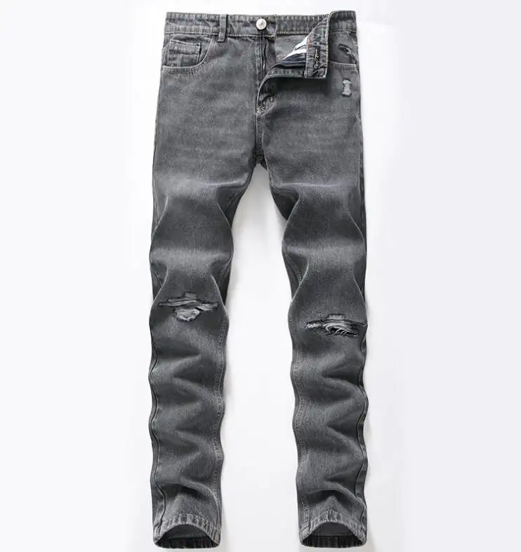 Groothandel Leverancier Custom Logo Jeans Heren Gescheurde Denim Slanke Baggy Gestapelde Broek Skinny Jeans Broek Voor Mannen