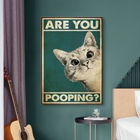 Affiche de salle de bain drôle, signe de salle de bain, impression sur toile, chat mignon, citation d'art pour peinture, image murale, décor de WC