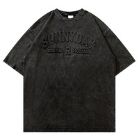 Qianzun Noir Vintage Acid Wash T-shirt Surdimensionné Hommes Acid Wash t-shirt
