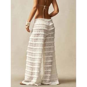Pantalon large en crochet à volants pour femme avec cordon de serrage à la taille pour l'été - Product Image 4