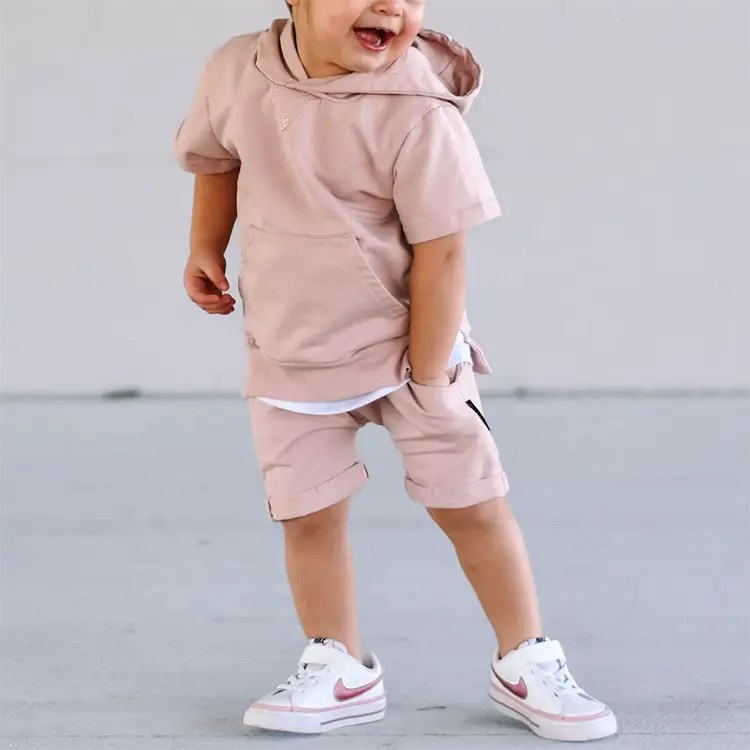 Conjunto de Sudadera con capucha de manga corta para bebé, niño y niña, ropa con logotipo personalizado