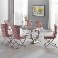 Chaise de salle à manger moderne de luxe en velours avec cadre en acier inoxydable, dossier haut, pour la maison, l'hôtel, l'entrepôt, le stockage, le parc et l'ameublement