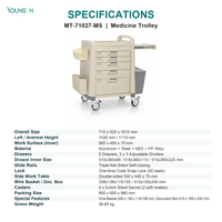 Chariot médical hospitalier YOUNGTH, chariot à médicaments en ABS pour clinique, 5 tiroirs, serrure à code, panier en fil métallique
