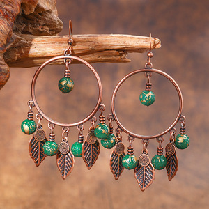 Pendientes colgantes de aleación de cobre chapados en bronce antiguo con diseño de atrapasueños para mujer, estilo bohemio, con plumas, joyería de moda - Product Image 3