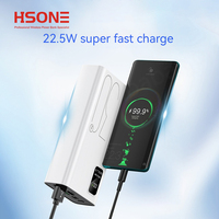 Batterie externe portable ultra-mince Li-Polymère 4 ports USB Type-C 30000mAh avec affichage numérique LED, charge rapide PD 22.5W 20W et charge sans fil Hisone