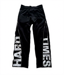Pantalon de jogging formel pour homme, coupe large, avec fermeture éclair latérale, taille élastique et cordon de serrage, 100% toile de coton, infroissable et léger - Product Image 1
