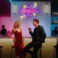 Letrero LED de Neón Acrílico Neonawall BOOM, Blanco Cálido, Alimentado por USB, Lámpara de Pared con Interruptor para Decoración de Habitaciones de Juegos, Fiestas, Eventos y Negocios
