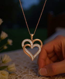 Collana con ciondolo a cuore sovrapposto con diamanti, 18 pollici, in argento sterling placcato oro rosa 14k, gioielli romantici da donna per l'uso quotidiano - Product Image 2