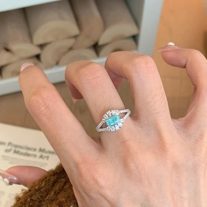 Angel Eye Open Ring Flower Shape Pave Setting Light Blue Diamond Women's Engagement Jewelry Shenzhen Origin - Product Image 4