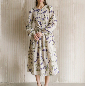 Vendita calda donna <span class=keywords><strong>lavanda</strong></span> stampa floreale <span class=keywords><strong>abito</strong></span> Midi manica a palloncino con scollo a V <span class=keywords><strong>abito</strong></span> Vintage elegante per abbigliamento Casual e Party - Product Image 1