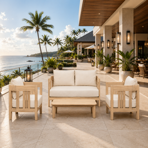 Ensemble de canapés modernes en bois d'acacia massif avec coussins pour jardin, complexe hôtelier, hôtel et villa – Design contemporain – Vente en gros - Product Image 6
