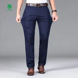 Men's Spring Summer Dress Pants Business Casual Solid Color Straight Leg Stretch Cotton Tencel Cotton Comfortable Stretch
