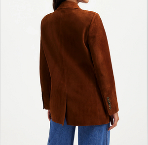 Blazer en daim surdimensionné à un bouton pour femme – Veste en cuir caramel vintage, vêtement d'extérieur décontracté et professionnel haut de gamme pour l'automne et l'hiver - Product Image 6
