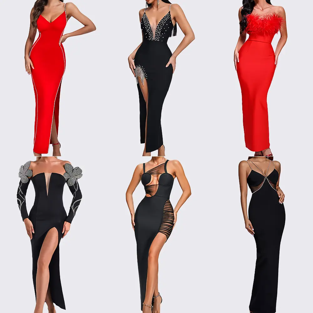 BellaBarnett Atacado Vestuário Senhoras Um Ombro Manga Longa Mini Midi Maxi Bandage Vestido Bodycon Cocktail Mulheres Vestido de Festa